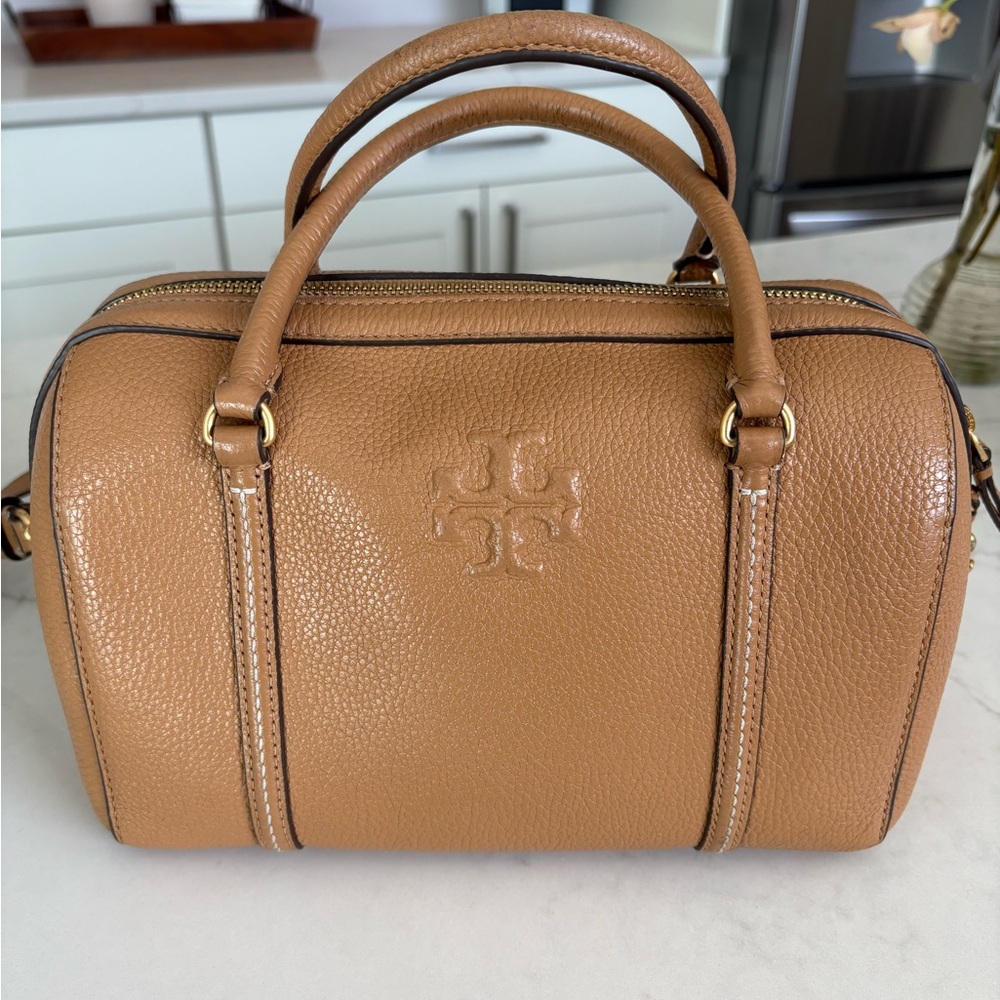 Tory Burch Thea Small Satchel Leather Crossbody in Tan Tiramisu